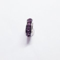 Бусины Пандора, 11*3 мм, из бижутерного сплава, платина, инкрустированные фиолетовыми стразами