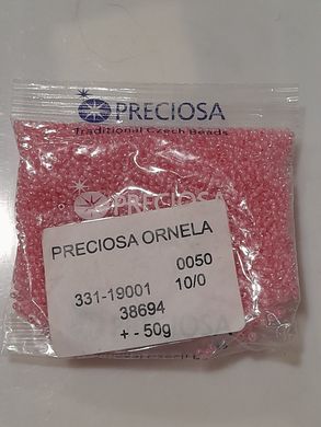 Бисер чехия Preciosa, размер 10, упаковка ~50 гр, прозрачный глянцевый с окрашеной сердцевиной, розовый