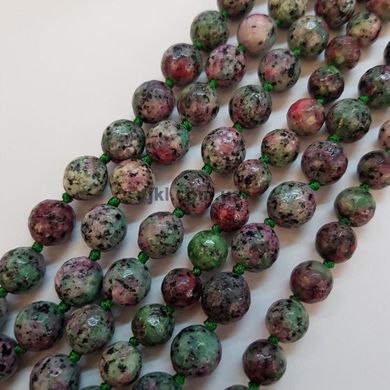Цоизит бусины 8 мм, ~46 шт / нить, натуральные камни, на нитке, розовый с салатовым и черными пятнами