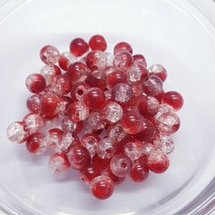 Бусины пластик 6 мм, поштучно, эффект битого стекла, прозрачно-красный