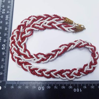 Колье из бисера коса, длинна 57 см, красный с белым
