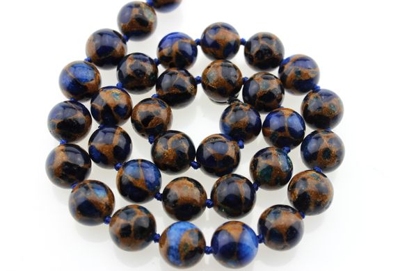 Варисцит прессованный бусины 12 мм, ~33 шт / нить, натуральные камни, на нитке, синий с золотыми прожилками