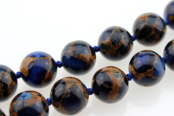 Варисцит прессованный бусины 12 мм, ~33 шт / нить, натуральные камни, на нитке, синий с золотыми прожилками