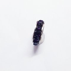 Бусины Пандора, 11*3 мм, из бижутерного сплава, платина, инкрустированные темно-фиолетовыми стразами