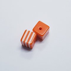 Бусины акрил 7-8*8*8 мм, поштучно, оранжевый с белым