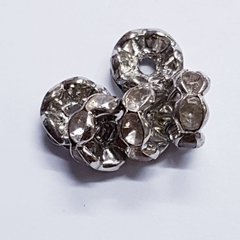 Бусина металлическая, рондель, 8*4 мм, поштучно, серебро с серыми стразами