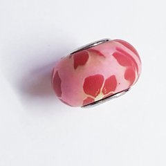 Бусины Пандора, 9-11*13-16 мм, из бижутерного сплава, из глины, розовый с цветами