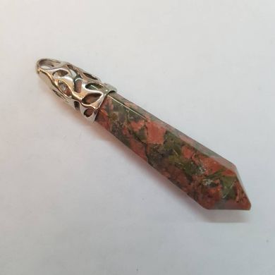 Кулон из унакита 60-63*10*8 мм, кристалл из натурального камня, подвеска, украшение, медальон, зеленый с розовым