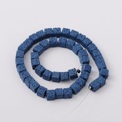 Лава бусины сторона 8 мм, ~43 шт / нить, натуральные камни, на нитке, синяя