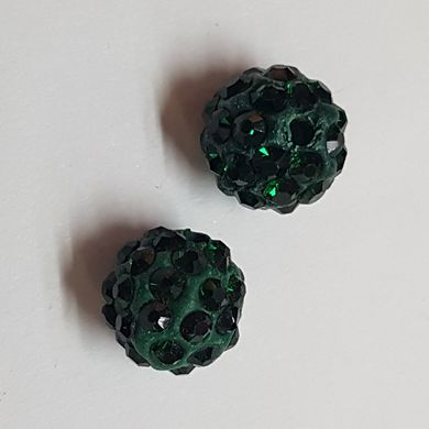 Бусина Шамбала, бусины 8 мм, поштучно, темно зеленый с зелеными стразами