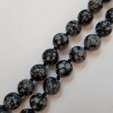 Обсидиан бусины 6 мм, ~63 шт / нить, натуральные камни, на нитке, черный с серыми пятнами