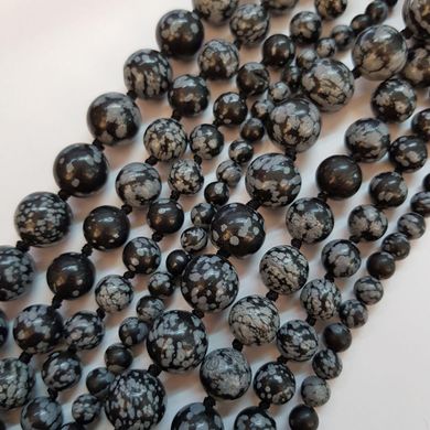 Обсидиан бусины 6 мм, ~63 шт / нить, натуральные камни, на нитке, черный с серыми пятнами