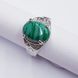 Кольцо с натуральным камнем малахитом, на металлической основе, мельхиор, зеленый