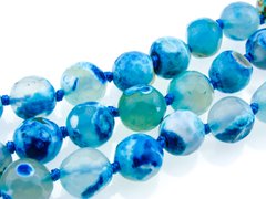 Агат вены дракона бусины 10 мм, ~39 шт / нить, натуральные камни, на нитке, голубой с бело-синими пятнами