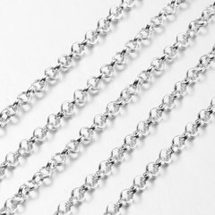 Ланцюг залізний Роло, розмір ланки 3 мм, металевий, бижутерний, декоративний, на метраж, колір срібло