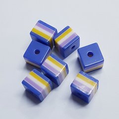 Бусины акрил 6-8*8*8 мм, поштучно, синий с разноцветным