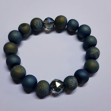 Браслет из натуральных камней, с кварцом и чешским стеклом, синий