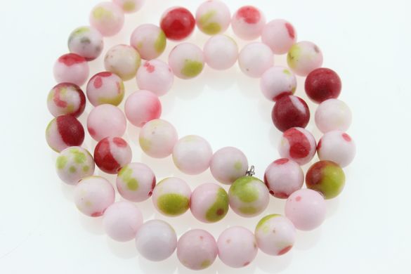 Агат прессованный бусины 8 мм, натуральные камни, поштучно, бледно-розовый красными и салатовыми пятнами