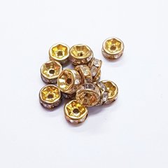 Бусина рондель металлическая 6*3 мм, поштучно, золото со стразами