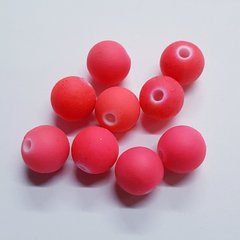 Бусини акрил 10 мм, поштучно, ефект гуми, яскраво-рожевий