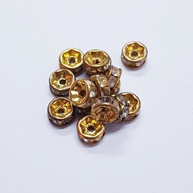 Бусина рондель металлическая 6*3 мм, поштучно, золото со стразами