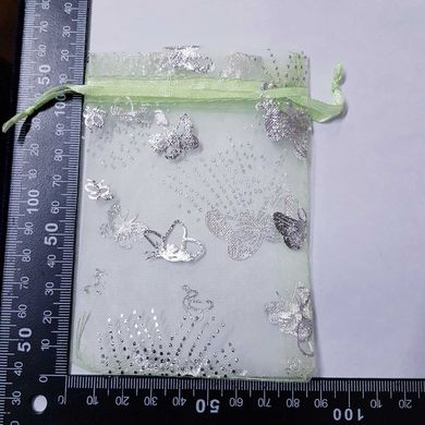 Подарочный мешочек для украшений, из органзы, 11,5*8,5*1 мм, с атласными лентами, с бабочками, салатовый