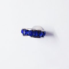 Бусины Пандора, 11*3 мм, из бижутерного сплава, платина, инкрустированные синими стразами