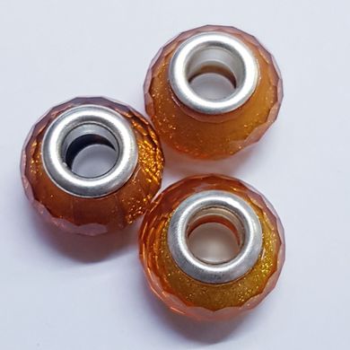 Бусины Пандора, 9*14 мм, из бижутерного сплава, с блестками, оранжевый разного оттенка