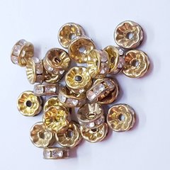 Бусина рондель металлическая 7*3 мм, поштучно, золото со стразами