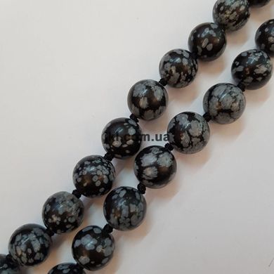 Обсидиан бусины 10 мм, ~36 шт / нить, натуральные камни, на нитке, черный с серыми пятнами