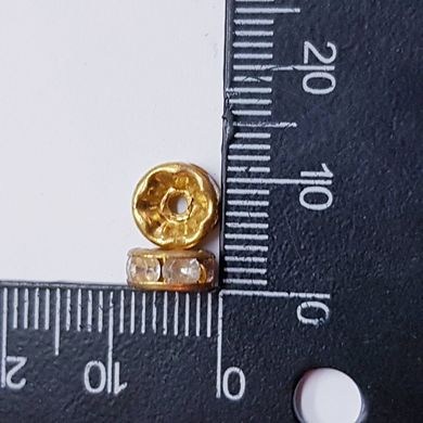 Бусина рондель металлическая 7*3 мм, поштучно, золото со стразами